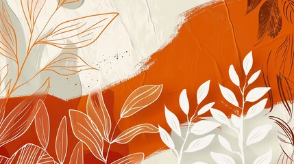 botanical leaf outline and silhouette print modern orange and white --ar 16:9 Job ID: d52c1168-0b64-4d45-a551-5cc4b592706b