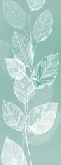 botanical leaf outline and silhouette print modern mint and white --ar 3:8 Job ID: e7da055d-3adb-4f22-9a7d-543457a183b6