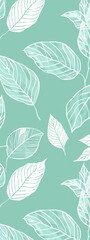botanical leaf outline and silhouette print modern mint and white --ar 3:8 Job ID: e7da055d-3adb-4f22-9a7d-543457a183b6