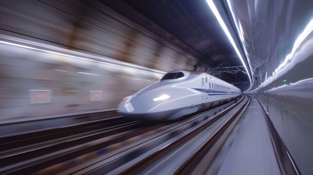 Blurred motion of High-speed train in tunnel.AI generated image