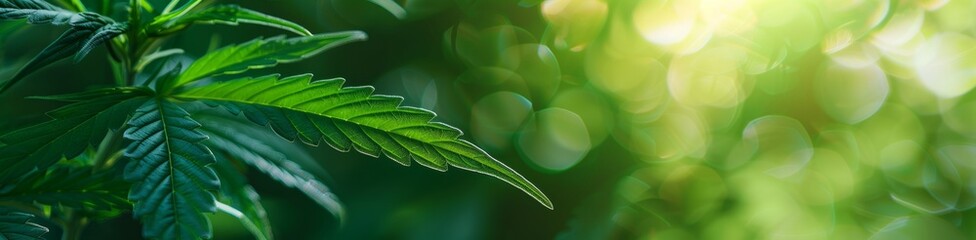 close up of cannabis plant with green background banner Generative AI - obrazy, fototapety, plakaty