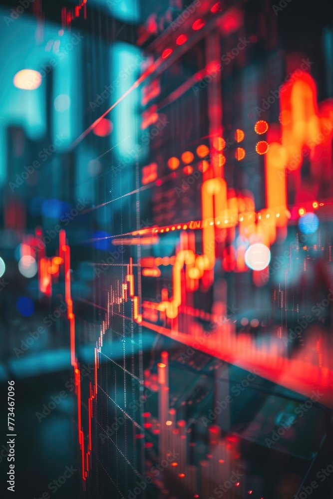 Poster a blurry image of a stock market display. suitable for financial and business concepts