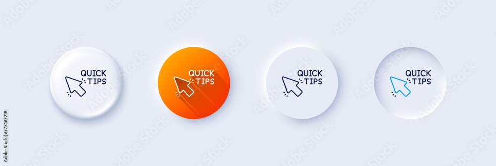 Poster quick tips click line icon. neumorphic, orange gradient, 3d pin buttons. helpful tricks sign. line i
