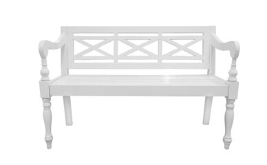 White wooden classic street  bench isolated on white background.