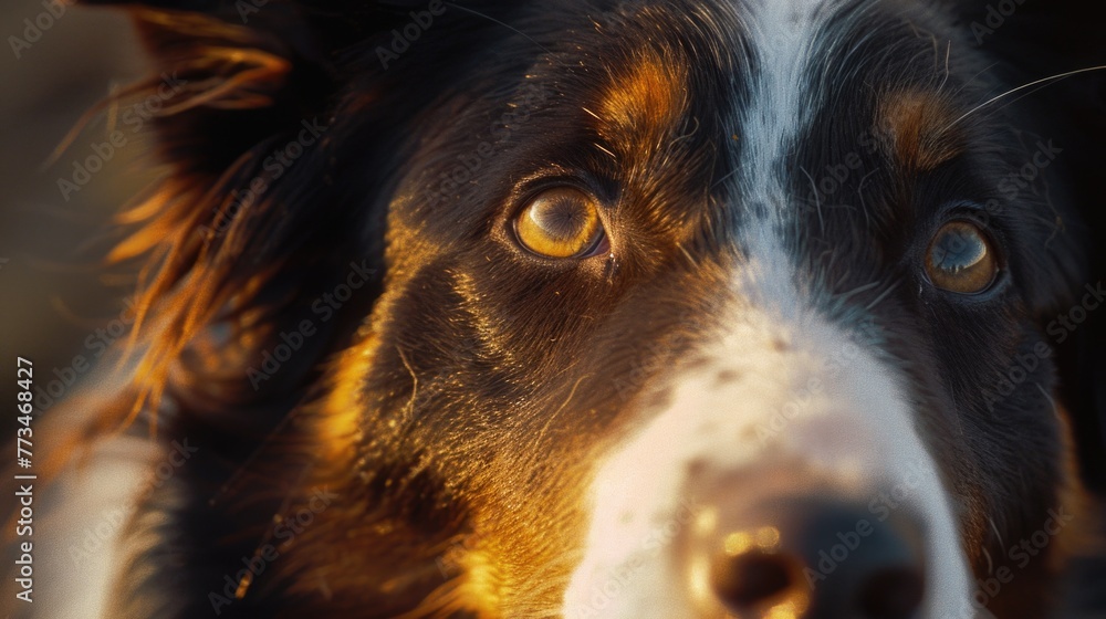 Canvas Prints A close up of a dog's face with a blurry background. Perfect for pet lovers and animal enthusiasts