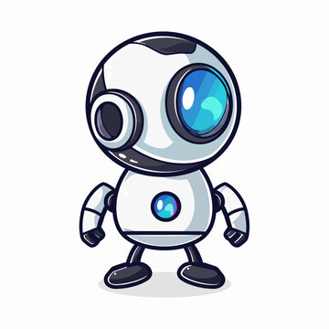 Cute cartoon robot character. Vector illustration isolated on white background.