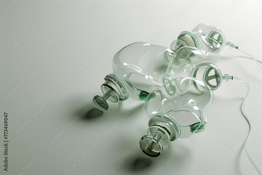 Poster Collection of empty glass bottles on a table, suitable for various design projects