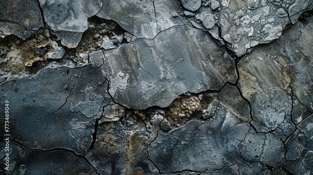 Poster detailed close up of a rock with visible cracks. suitable for geological or natural texture backgrou