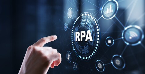RPA Robotic Process Automation system. Artificial intelligence concept