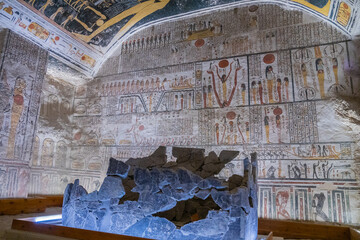 Hieroglyphs and drawings of Egyptian gods, Valley of the Kings, Ancient Egypt