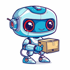 Cute robot with box. Vector illustration of a cartoon robot.
