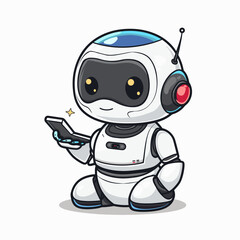 Fototapeta premium Cute cartoon robot with phone character cartoon style vector illustration eps 10