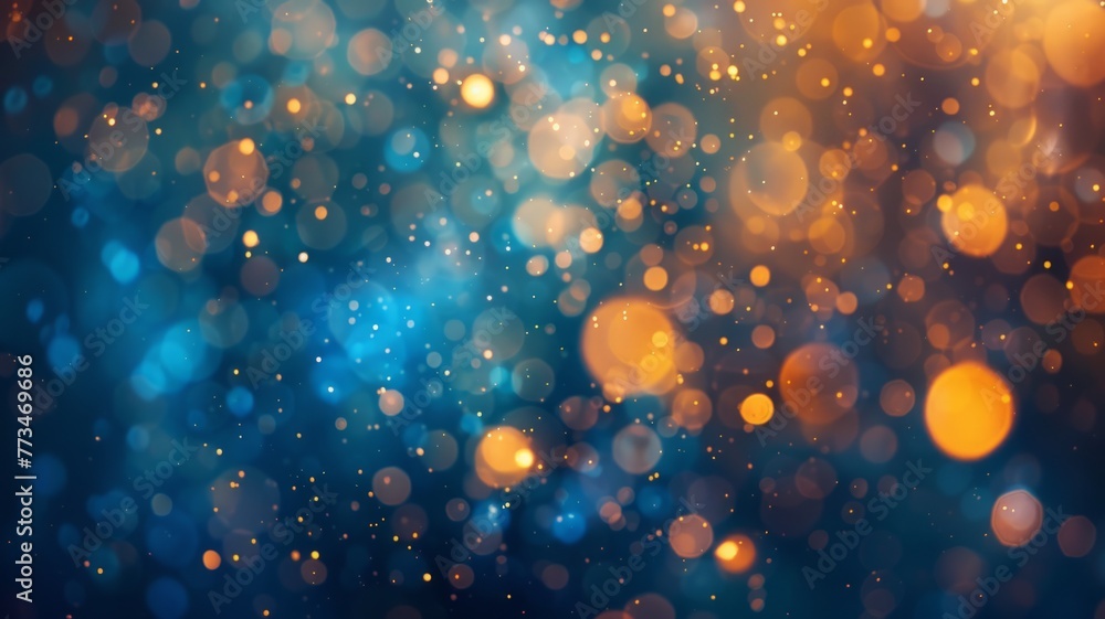 Poster golden and blue bokeh light array with a blurry effect - the image showcases a dreamlike scenario wi