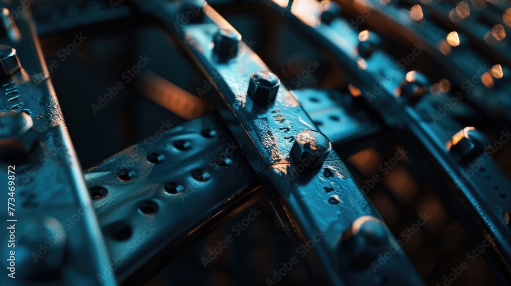 Poster detailed close up of a metal structure with rivets. perfect for industrial design projects