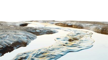 A stream of water flowing through a sandy beach. Ideal for nature and travel concepts