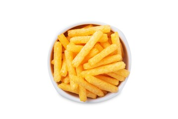 Corn stick chips in a bowl on a white isolated background - 773470067