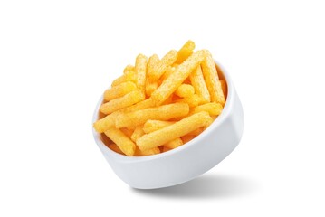 Corn stick chips in a bowl on a white isolated background - 773470072