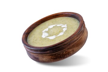 Broccoli potato soup in a bowl on a white isolated background - 773470077