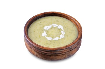 Broccoli potato soup in a bowl on a white isolated background - 773470080