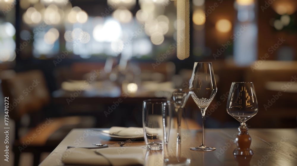 Poster a table set with wine glasses and plates. perfect for restaurant menus or event promotions