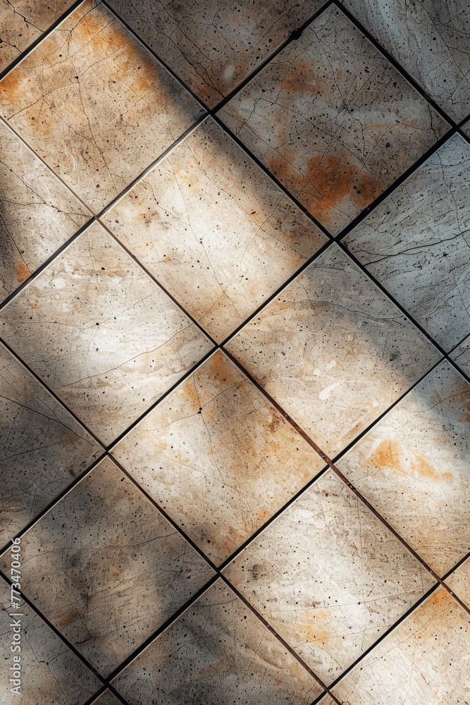 Poster a shadow of a person cast on a tiled floor. suitable for concepts of mystery or loneliness