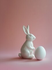 Obraz premium Easter bunny with egg figurine white.