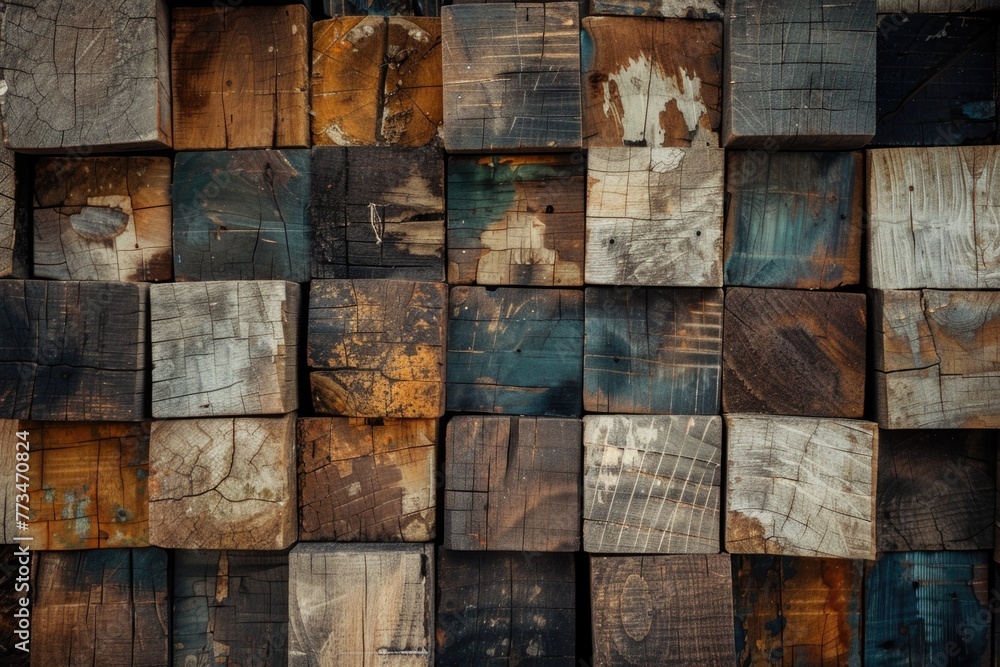 Poster a close up of a bunch of wood blocks, suitable for various design projects