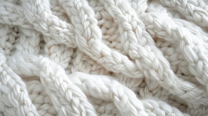 Close up of a cozy white knitted blanket, perfect for home decor
