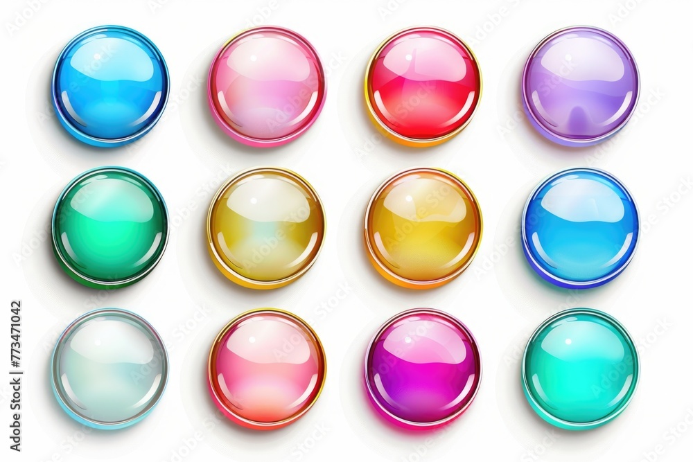 Poster vibrant glass buttons on a clean white backdrop. perfect for web design projects