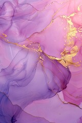 an abstract fluid art design, should have a sunset-inspired palette of coral pink, dusk purple, and amber, enriched by gold highlights