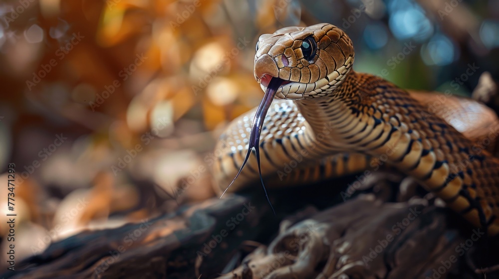 Poster Close up of a snake on a tree branch. Suitable for wildlife and nature concepts