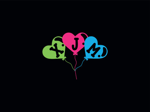 Initial XJM Love Heart Balloon Letter Logo