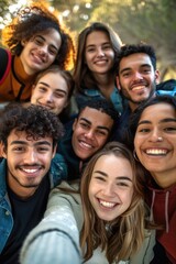 Fototapeta premium A group of people posing for a selfie. Suitable for social media and technology concepts