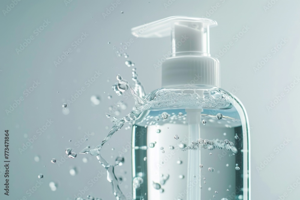 Poster detailed close-up of a bottle filled with liquid. suitable for various product or health-related con