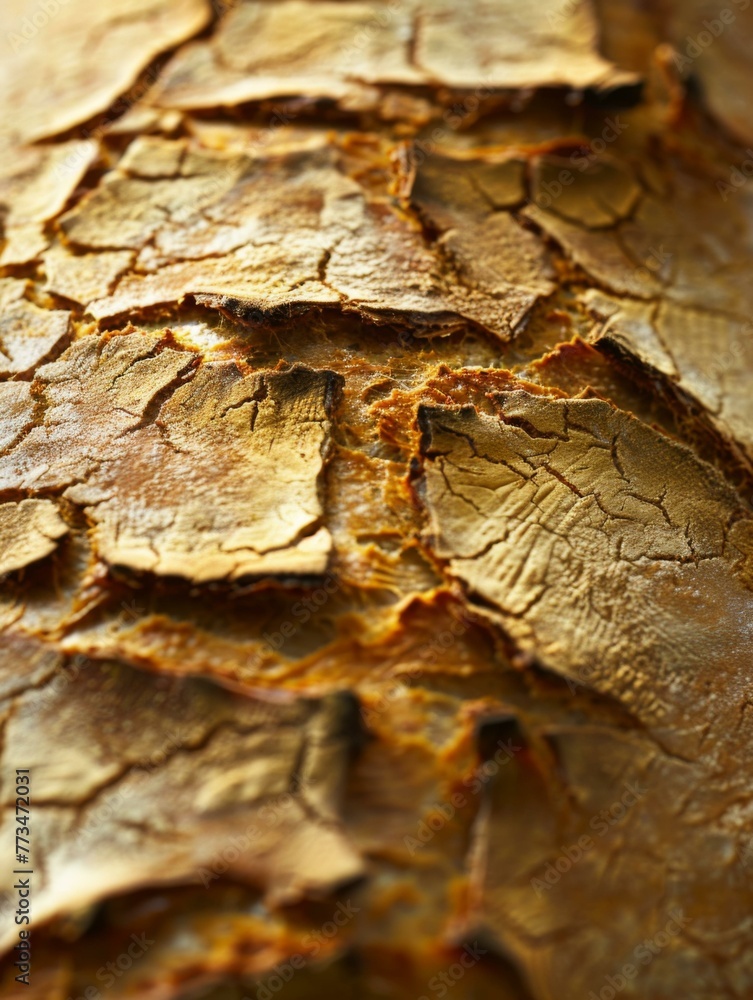 Poster A close up of a piece of bread with some cracks on it. AI.