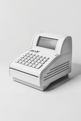 A white calculator sitting on a table. Suitable for business and finance concepts