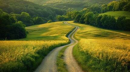 Scenic Country Road Perspective, road adventure, path to discovery, holliday trip, Aerial view