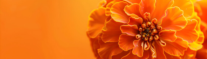 A close up of a flower with orange petals. The flower is the main focus of the image, and it is surrounded by a bright orange background. Concept of warmth and vibrancy - obrazy, fototapety, plakaty