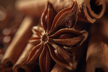 A detailed view of cinnamon sticks and anise star. Great for food and spice concepts