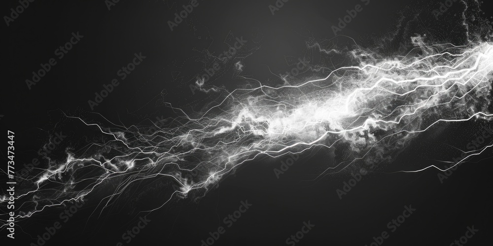 Poster striking lightning bolt captured in black and white. suitable for weather-related projects