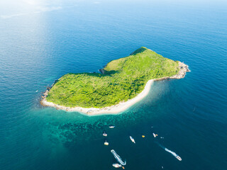 Aerial photography of Jiajing Island, Shimei Bay, Wanning, Hainan, China, in summer evening