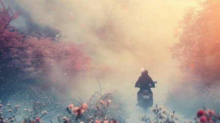 Step into a vintage dream as you ride through picturesque landscapes on a timeless motorbike adventure. Let the soft tones of pastel colors guide your path.