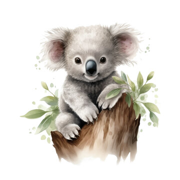 Koala Sitting on Leaves Painting