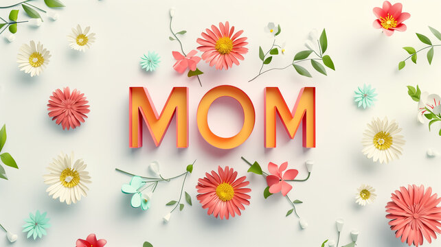 exquisite card for Mother's day with beautiful flowers and with the inscription "Mom", greeting card. Template for design, poster, invitation, greeting card,