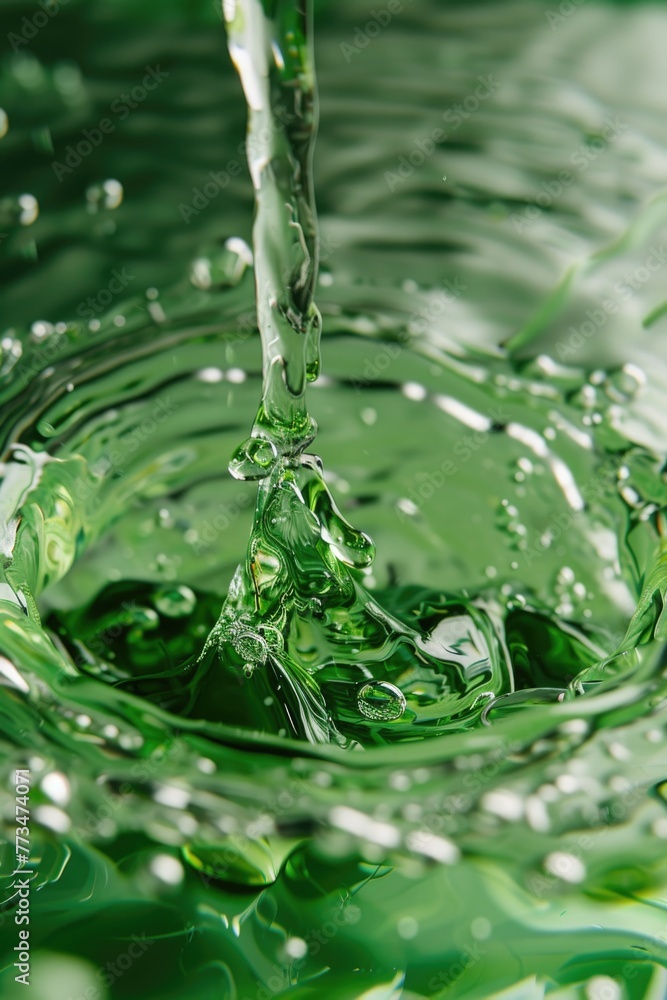 Poster detailed close up of a single green water drop. ideal for nature and science projects