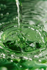 Detailed close up of a single green water drop. Ideal for nature and science projects