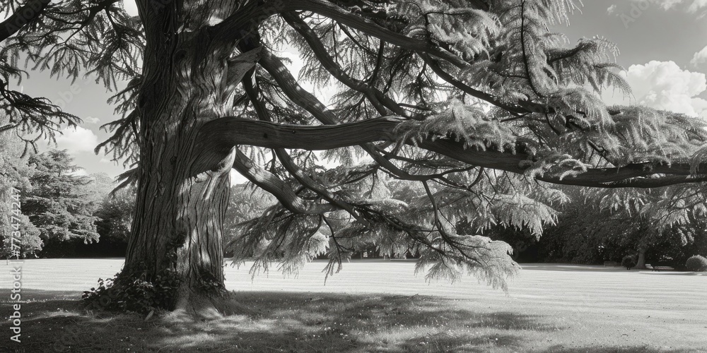 Poster a majestic tree captured in black and white. suitable for various design projects