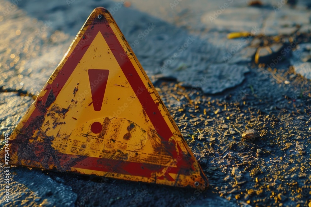 Poster A yellow triangle with a red exclamation mark, caution symbol. Suitable for safety and warning concepts