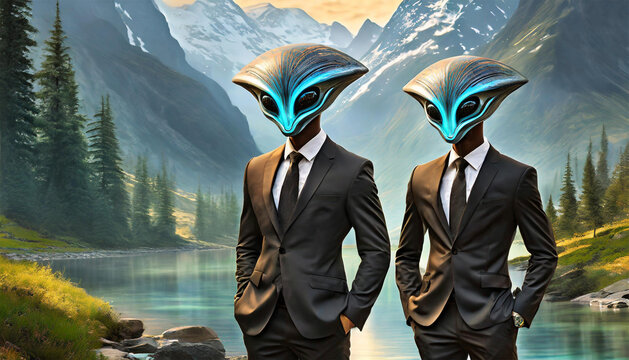 Men in black suits. stylish aliens.