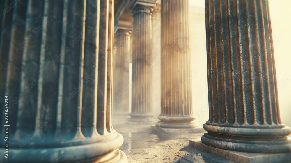 Poster a row of columns against a clear blue sky background. ideal for architectural concepts